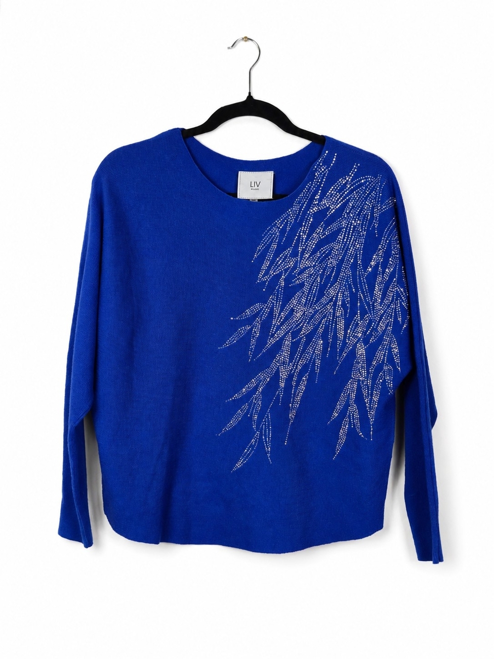 LIV Milano Blue Rhinestone Embellished Knit Sweater Top Medium Sparkle - Picture 3 of 9